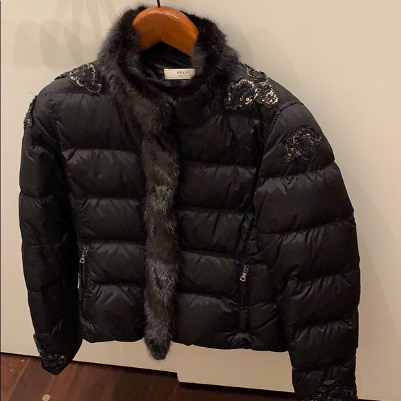 Prada Jackets & Blazers - Prada Like New Black with Mink Fur jacket/coat. Size 44 Italian (size 8/medium)